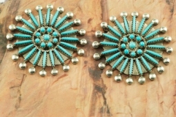 Zuni Indian Sterling Silver Turquoise Earrings
